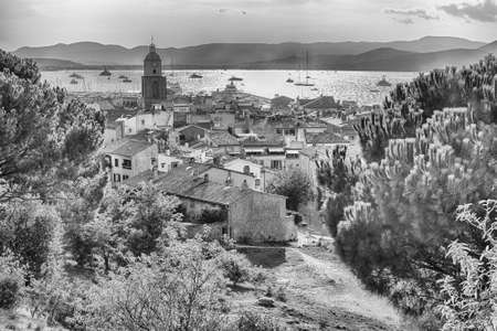 Scenic view of Saint-Tropez from Castle Hill, Cote d'Azur, France. The town is a worldwide famous...