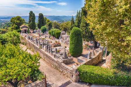 SAINT-PAUL-DE-VENCE, FRANCE - AUGUST 17: The municipal cemetery of Saint-Paul-de-Vence, Cote d'Azur, France, as seen on August 17, 2019. It hosts the tomb of the famous artist Marc Chagallのeditorial素材