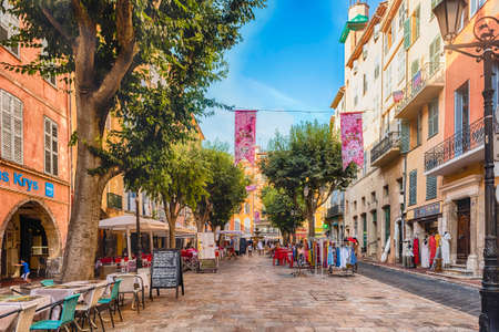 GRASSE, FRANCE - AUGUST 17: View of the Place aux Aires, central square in Grasse, Cote d'Azur, France, as seen on August 17, 2019. The city is universally considered the world's capital of perfumeのeditorial素材