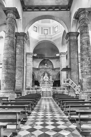ALGHERO, ITALY - AUGUST 6: Interiors of the Cathedral of St. Mary the Immaculate, main Roman Catholic Church located in the historic center of Alghero, Sardinia, Italy, August 6, 2020のeditorial素材