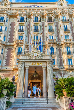 CANNES, FRANCE - AUGUST 15: The Intercontinental Carlton Hotel in Cannes, Cote d'Azur, France, as seen on August 15, 2019. It is a luxury hotel built in 1911, located on the Boulevard de la Croisetteのeditorial素材