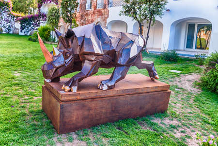POLTU QUATU, ITALY - AUGUST 4: A rhinoceros modern sculpture in Poltu Quatu, Sardinia, Italy, August 4, 2020のeditorial素材