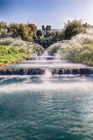 Scenic fountain near the EUR artificial lake, modern district in the south of Rome, Italyの写真素材