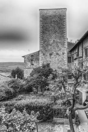 View of a medieval tower in the central district of San Gimignano, Tuscany, Italyのeditorial素材