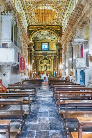 RAGUSA, ITALY - AUGUST 13, 2021: Interior of the Church of San Giacomo Apostolo, Ragusa, Sicily, Italy. The Church is located in the Hyblean Garden, a beautiful park in the old town of the cityのeditorial素材