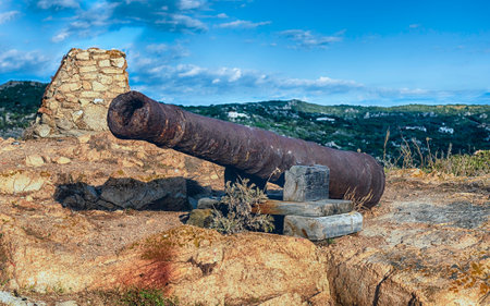 Ancient disused cannon in Santa Teresa Gallura, located on the northern tip of Sardinia, in the province of Sassari, Italyの素材 [FY310183212079]