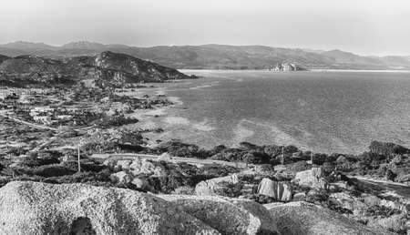Scenic aerial view of Santa Reparata bay, near Santa Teresa Gallura, near the strait of Bonifacio, located on the northern tip of Sardinia, Italyの写真素材