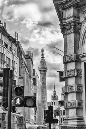 The iconic landmark Monument to the Great Fire of London, England, UKの写真素材