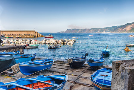 Beautiful seascape in the seaside village of Chianalea, fishermen's district and fraction of Scilla, Calabria, Italyの写真素材