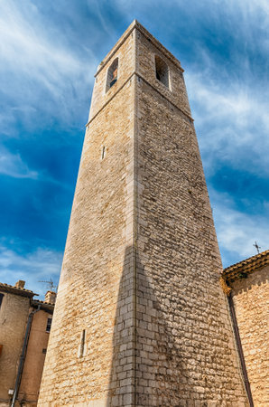 Picturesque medieval tower in Saint-Paul-de-Vence, Cote d'Azur, France. It is one of the oldest medieval towns on the French Rivieraの写真素材