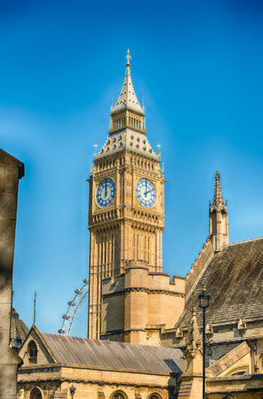 The Big Ben, iconic clocktower and major landmark in London, England, UKの写真素材