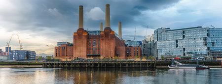 Battersea Power Station, iconic building and landmark facing the river Thames in London, England, UKの写真素材