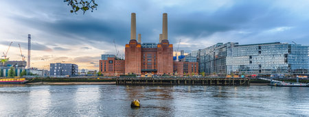 Battersea Power Station, iconic building and landmark facing the river Thames in London, England, UKの写真素材