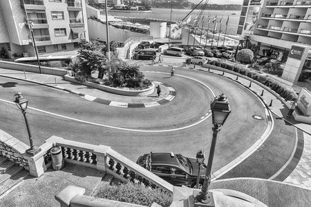 MONTE CARLO, MONACO - AUGUST 13: The Fairmont Hairpin or Loews Curve, one of the most famous section of the Monaco Grand Prix circuit, located in Monte Carlo, Monaco, as seen on August 13, 2019のeditorial素材