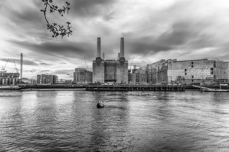 Battersea Power Station, iconic building and landmark facing the river Thames in London, England, UKの写真素材