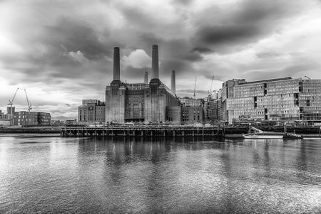 Battersea Power Station, iconic building and landmark facing the river Thames in London, England, UKの写真素材