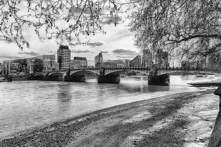 View over the Lambeth Bridge, iconic landmark in central London, England, UKの写真素材