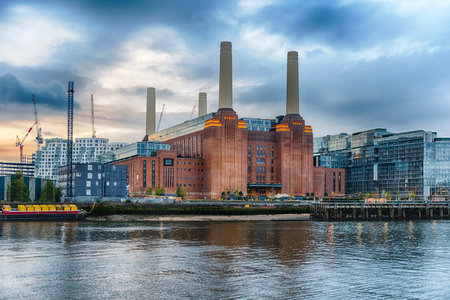 Battersea Power Station, iconic building and landmark facing the river Thames in London, England, UKの写真素材