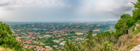 Panoramic view from Monte Titano in the City of San Marino, small Republic enclaved in the Italian territoryの写真素材