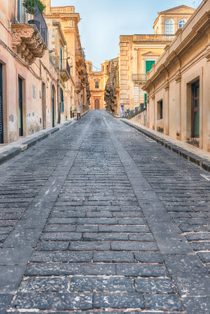 Picturesque baroque architecture in the magnificent historical center of Noto, Sicily, Italyの写真素材