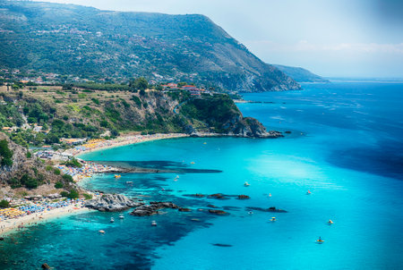 Beautiful natural landscape with the coastline at Capo Vaticano on the Tyrrhenian Sea, Italyの写真素材
