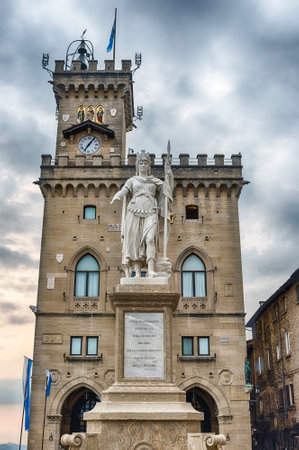 The iconic Public Palace of San Marino: a historic gem nestled in the heart of the World's oldest Republic and one of the main landmarks of the countryの写真素材