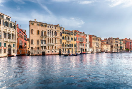 Scenic architecture along the Grand Canal in Cannaregio district of Venice, Italyの写真素材
