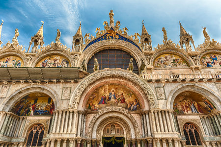 Facade of St Mark's Basilica, cathedral church of Venice, Italy. Located in the Piazza San Marco, it is one of the most recognizable sightseeings of the cityの写真素材