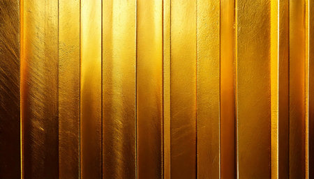 Image shows numerous vertical golden stripes forming a textured background. The gold has a rich, slightly rough surface. AI-generated contentの素材