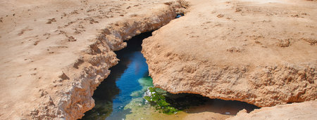Crack after earthquake in Ras Mohammed National Park, Sharm el Sheikh, Sinai Peninsula, Egyptの写真素材