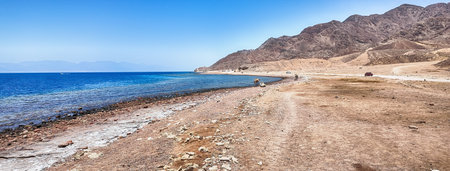 The scenic coastline along the Red Sea near the city of Dahab, South Sinai, Egypt