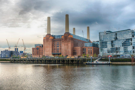 Battersea Power Station, iconic building and landmark facing the river Thames in London, England, UKの写真素材