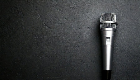 A high quality microphone against a textured dark gray background. Ready for recording audio, podcasts, music, or voiceovers. AI-generated contentの素材