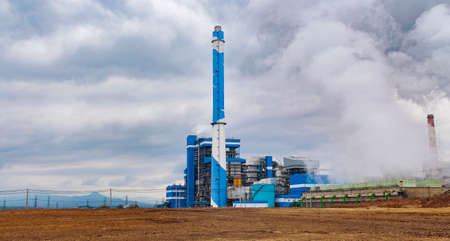 Power plant chimneys use lignite as fuel
