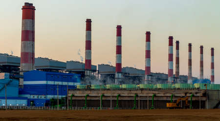 Power plant chimneys use lignite as fuel