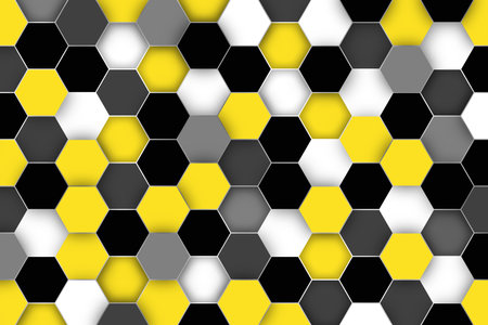 Honey combs graphic background in yellow, black and grey colors.