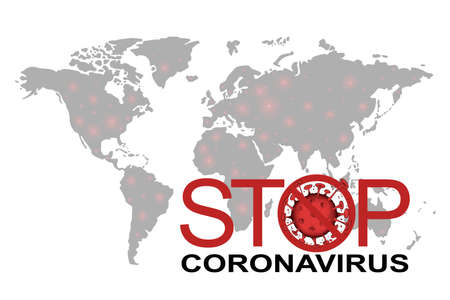 Map of the world with outbreaks of COVID-19 infection. A call to stop the coronavirus. SARS-CoV-2. Vector illustration. EPS10.のイラスト素材