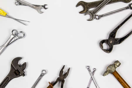 Hand tools construction on the white background. Home repair hand tools