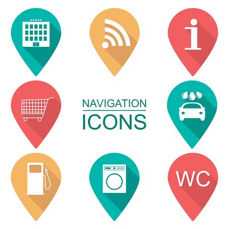 Set of navigation icons. Flat design. Scope of services. vector illustrationのイラスト素材