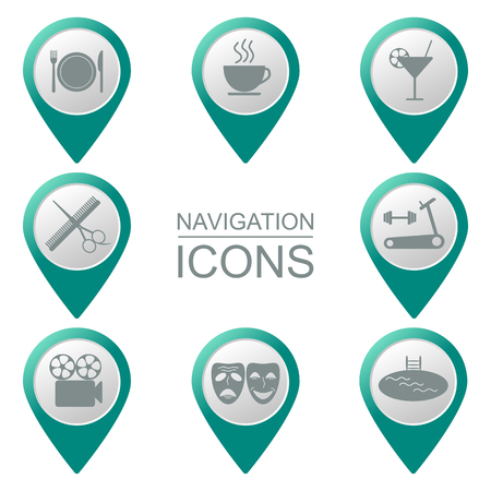 Navigation icons. Bulk. Silhouette. Public places. vector illustrationのイラスト素材