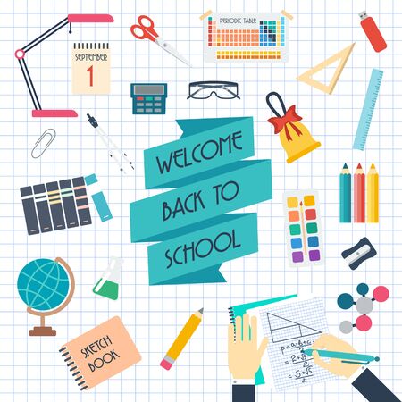 Set of school and education icons. Back to scholl. Flat design. vector illustrationのイラスト素材