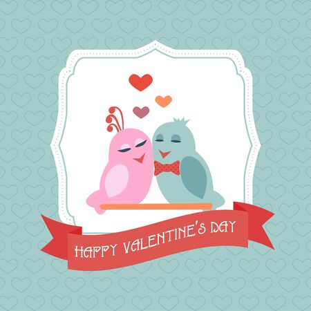 Happy Valentine's card. Label. Birds. Vector illustrationのイラスト素材