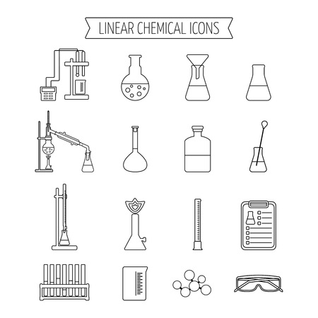 Set of linear chemical icons. Flat design. Isolated. Vector illustrationのイラスト素材