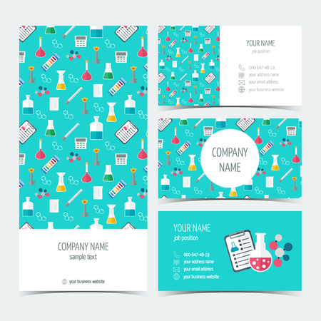 Flyer, brochure and business cards for the chemical, scientific and medical companies. Flat design. Vector illustrationのイラスト素材