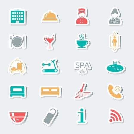 Hotel services icons. Stickers. Multicolored. Vector illustrationのイラスト素材