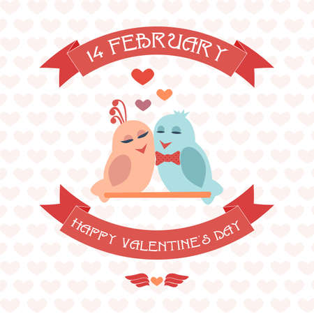 Happy Valentine's card. Ribbon. Birds. vector illustrationのイラスト素材