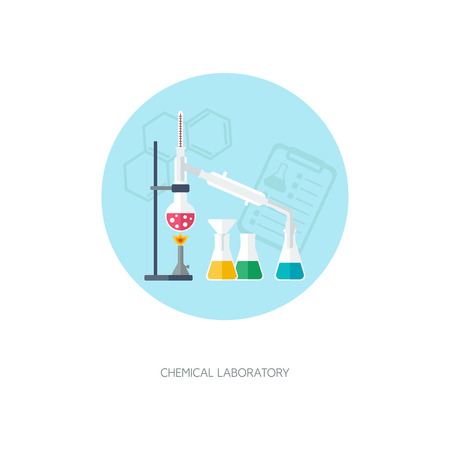 Chemical concept. Organic chemistry. Synthesis of substances. Flat design. vector illustrationのイラスト素材