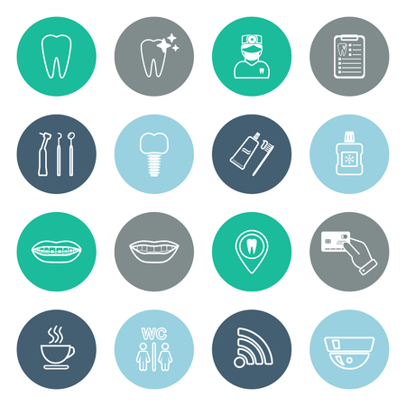 Set of linear dental icons. Flat design. vector illustrationのイラスト素材