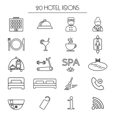 Set of icons of linear hotel service. Isolated. vector illustrationのイラスト素材