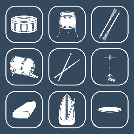 Drum icons. Silhouette. Flat design. vector illustrationのイラスト素材